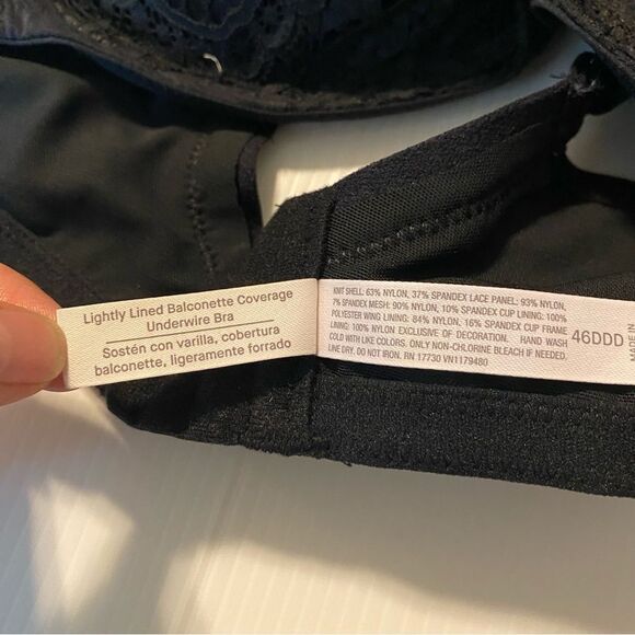 Auden Lined Balconette coverage plus underwire black sexy lace mesh bra 46DDD - Picture 7 of 8